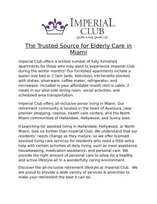 The Trusted Source for Elderly Care in Miami