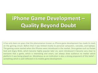iPhone Game Development – Quality Beyond Doubt