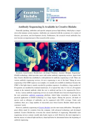 Antibody Sequencing Is Available in Creative Biolabs