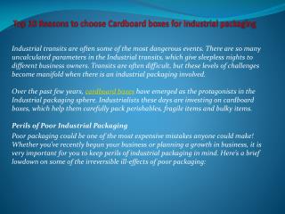 Top 10 Reasons to choose Cardboard boxes for Industrial packaging
