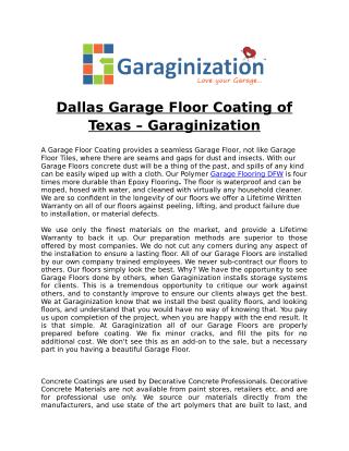 Dallas Garage Floor Coating of Texas – Garaginization