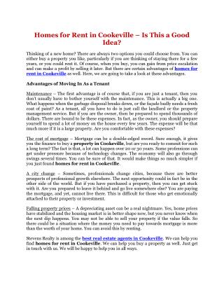 Homes for Rent in Cookeville – Is This a Good Idea?
