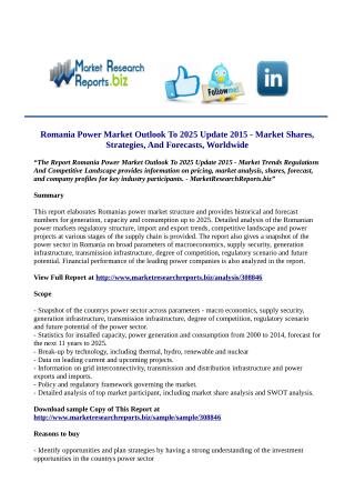 Romania Power Market Outlook To 2025 Update 2015 Market Research Report