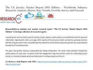 The US Jewelry Market Report 2015 Edition – Worldwide Industry Research, Analysis, Shares, Size, Trends, Growth, Survey
