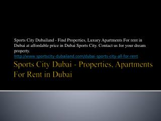 Sports City Dubai - Sports City Apartments for Sale