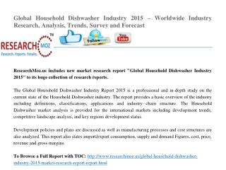 Global Household Dishwasher Industry 2015 – Worldwide Industry Research, Analysis, Trends, Survey and Forecast