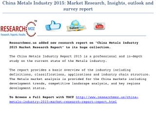 China Metals Industry 2015 Market Research Report