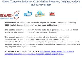 Global Tungsten Industry 2015 Market Research Report
