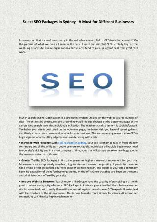 Select SEO Packages in Sydney - A Must for Different Businesses