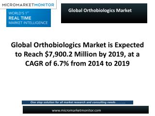 Global Orthobiologics Market is Expected to Reach $7,900.2 Million by 2019, at a CAGR of 6.7% from 2014 to 2019