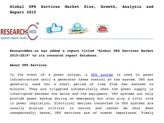 Global UPS Services Market Size, Growth, Analysis and Report 2015