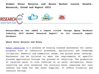 Global Water Recycle and Reuse Market Latest Growth, Research, Trend and Report 2015