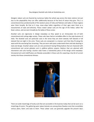 Buy designer Anarkali suits India at Vandvshop.com