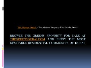 The Greens Properties for Sale - thegreensdubai.com. 1 Bedroom Semi Furnished Apartment in Al Samar 2 The Greens – The G