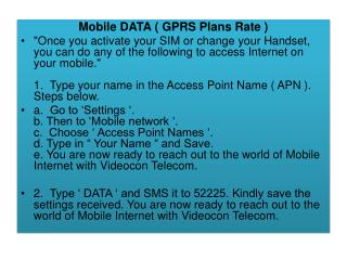 Videocon Telecom GPRS Plans Rate Bihar, UP East, UP West, Madhya Pradesh