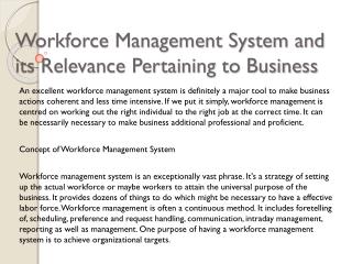 Workforce Management System and its Relevance Pertaining to Business