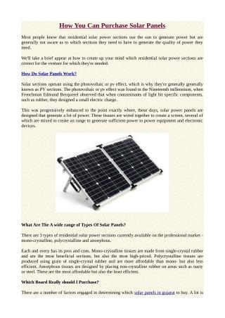 How Can Purchase Solar Panels
