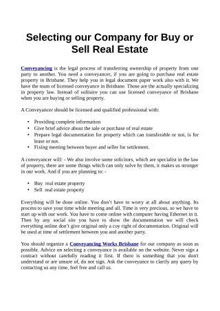 Selecting Our Company For Buy Or Sell Real Estate