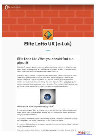 Elite Lotto UK: What you should find out about it