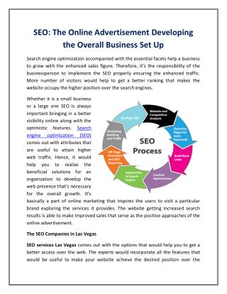 SEO: The Online Advertisement Developing the Overall Business Set Up