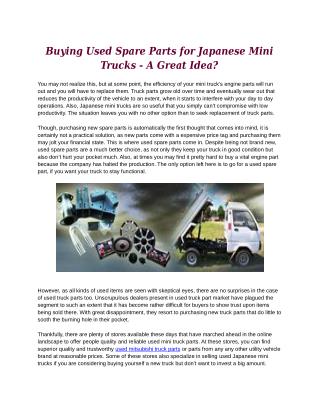 Buying Used Spare Parts for Japanese Mini Trucks - A Great Idea?