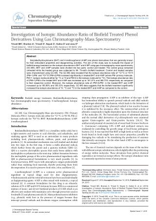 Investigation of Isotopic Abundance Ratio of Biofield Treated Phenol Derivatives Using Gas Chromatography-Mass Spectrom