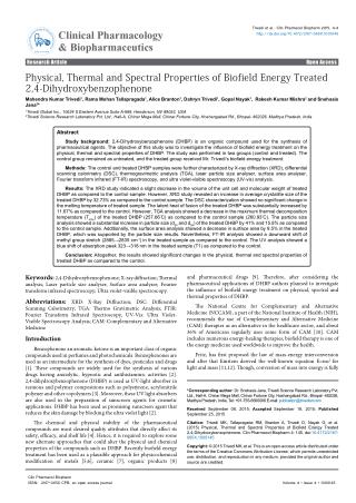 Physical, Thermal and Spectral Properties of Biofield Energy Treated 2,4-Dihydroxybenzophenone