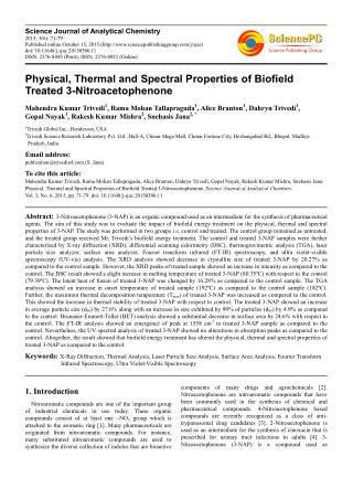 Physical, Thermal and Spectral Properties of Biofield Treated 3-Nitroacetophenone