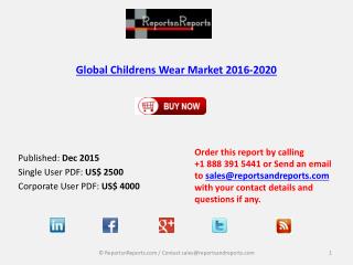 Childrens Wear Market 2020 Key Vendors Research and Analysis