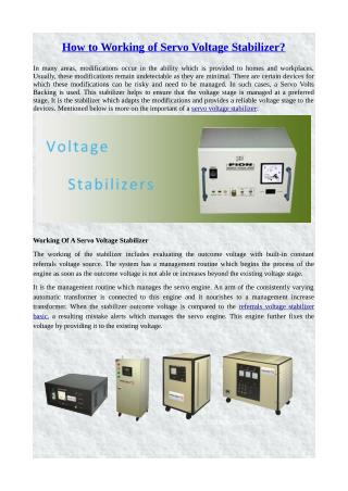 How to Working of Servo Voltage Stabilizer?