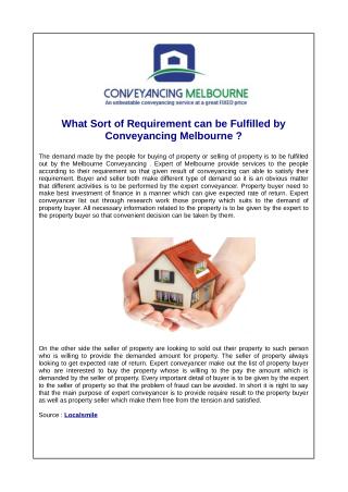 What Sort of Requirement can be Fulfilled by Conveyancing Melbourne ?
