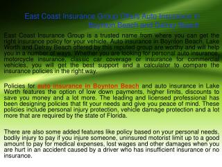 East Coast Insurance Group Offers Auto Insurance in Boynton Beach and Delray Beach
