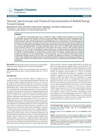 Thermal,Spectroscopic and Chemical Characterization of Biofield Energy Treated Anisole
