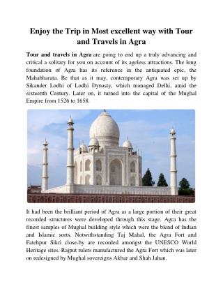 Enjoy the Trip in Most excellent way with Tour and Travels in Agra