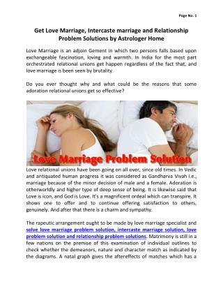 Get Love Marriage, Intercaste marriage and Relationship Problem Solutions by Astrologer Home
