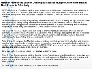 Marclick Announces Launch Offering Businesses Multiple Channels to Market Their Products Effectively