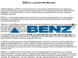 BENZ Inc. Launches New Microsite