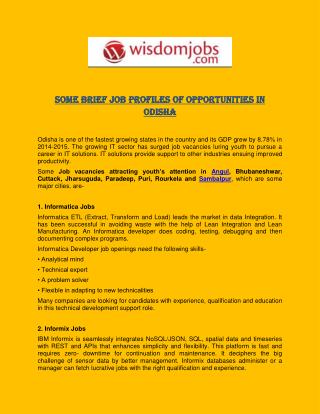 Some Brief Job Profiles of Opportunities in Odisha