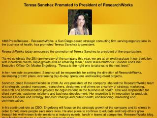 Teresa Sanchez Promoted to President of ResearchWorks