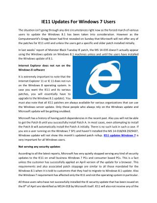 IE11 Updates For Windows 7 Users