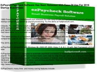 EzPayroll Paycheck Software Has Been Released With Ease Of Use For 2016 Startup Businesses