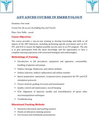 Advanced Course in Embryology With IIRFT