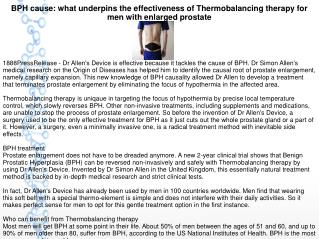 BPH cause: what underpins the effectiveness of Thermobalancing therapy for men with enlarged prostate
