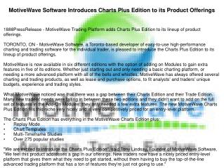 MotiveWave Software Introduces Charts Plus Edition to its Product Offerings