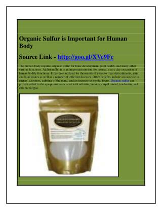 Organic Sulfur is Important for Human Body