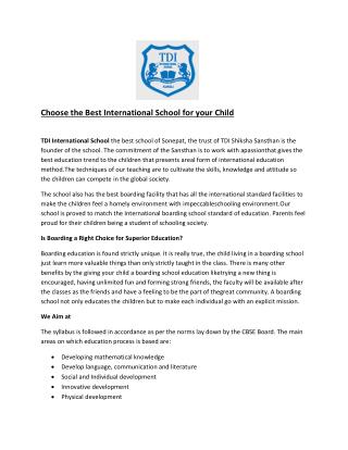Best international School in Haryana |tdiinternationalschool.com
