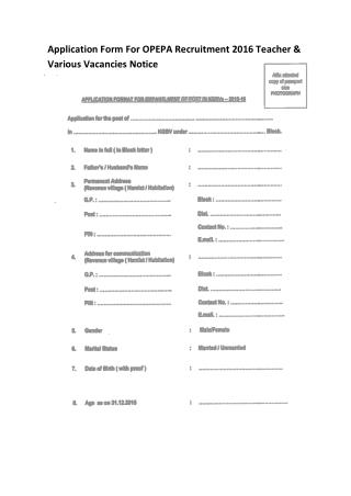 Application Form for OPEPA Recruitment 2016 Teacher & Various Vacancies Notice