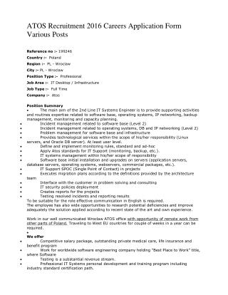 ATOS Recruitment 2016 Careers Application Form Various Posts