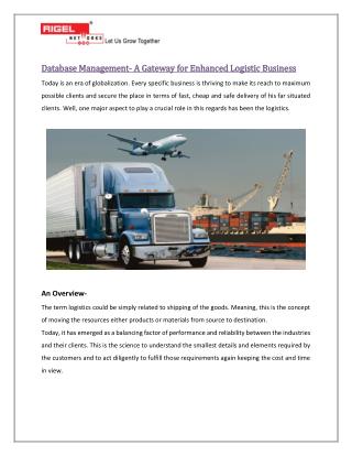 Database Management- A Gateway for Enhanced Logistic Business