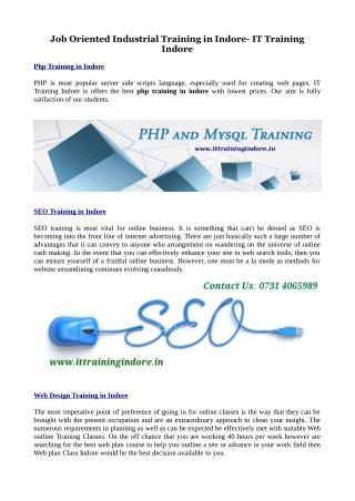 Industrial Training in PHP, Java, SEO and Web design